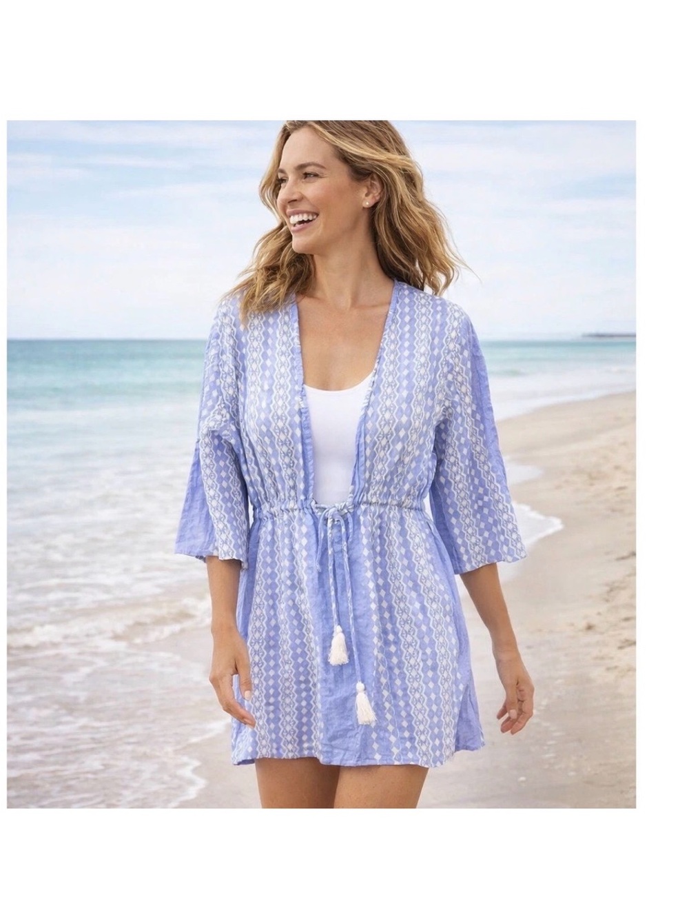 Blue Island Boho Cotton Beach Dress Swimsuit Cover Up XS